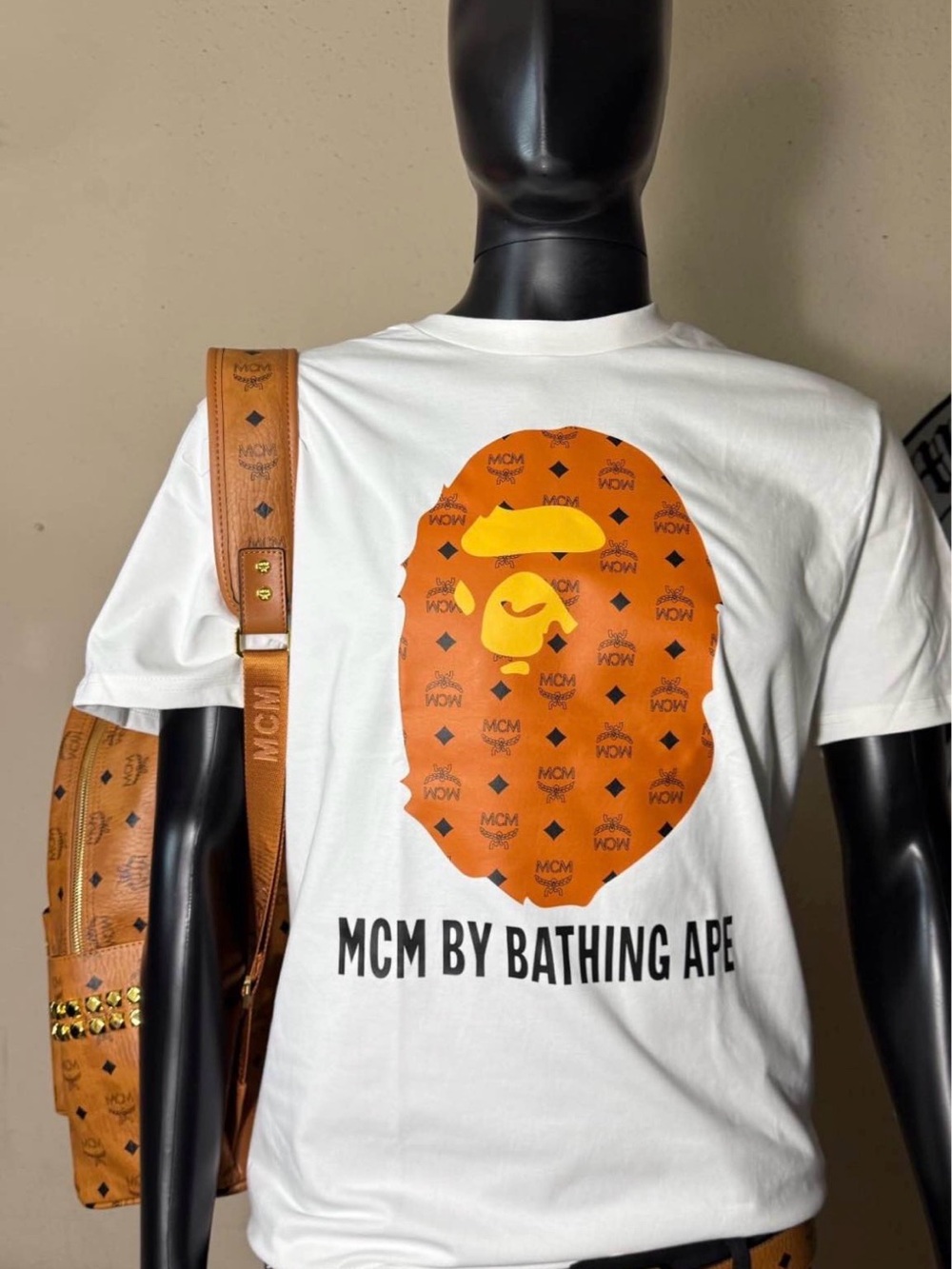 MCM White Tee with Orange & Yellow Ape Graphic — MCM by A Bathing Ape